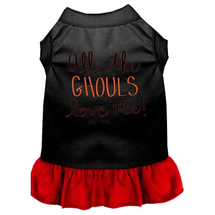 All the Ghouls Screen Print Dog Dress Black with Red Lg
