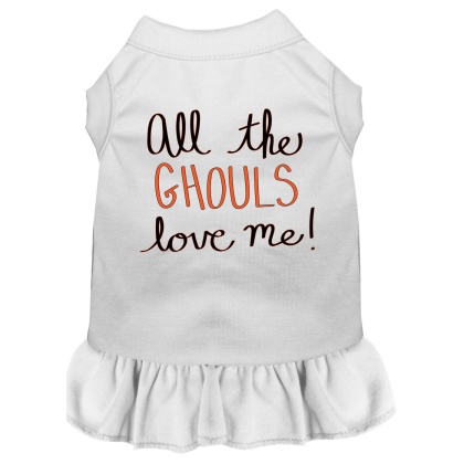 All the Ghouls Screen Print Dog Dress White 4X (22)