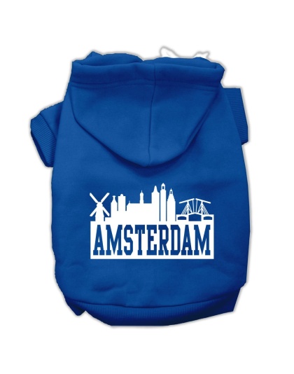 Amsterdam Skyline Screen Print Pet Hoodies Blue Size Lg