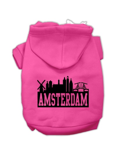 Amsterdam Skyline Screen Print Pet Hoodies Bright Pink Size Lg