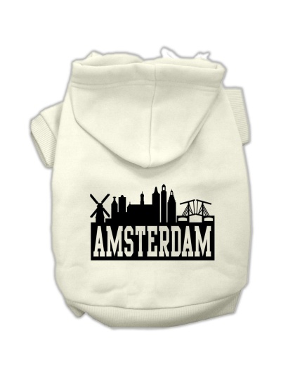 Amsterdam Skyline Screen Print Pet Hoodies Cream Size Lg