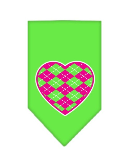 Argyle Heart Pink Screen Print Bandana Lime Green Large