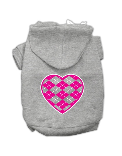 Argyle Heart Pink Screen Print Pet Hoodies Grey Size Lg