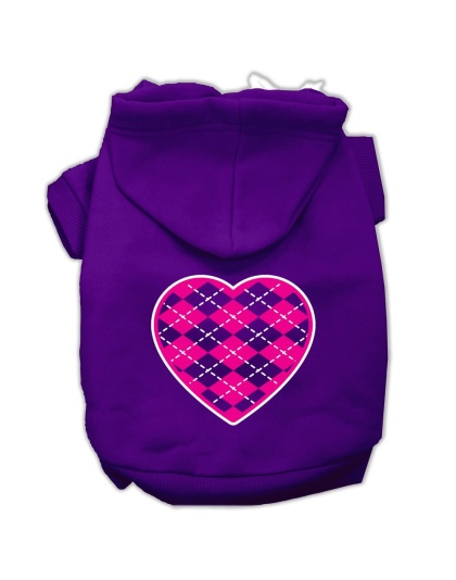 Argyle Heart Pink Screen Print Pet Hoodies Purple Size Lg