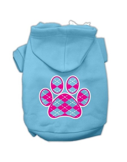 Argyle Paw Pink Screen Print Pet Hoodies Baby Blue Size Lg