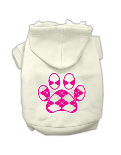 Argyle Paw Pink Screen Print Pet Hoodies Cream Size L