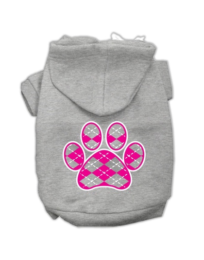 Argyle Paw Pink Screen Print Pet Hoodies Grey Size Lg