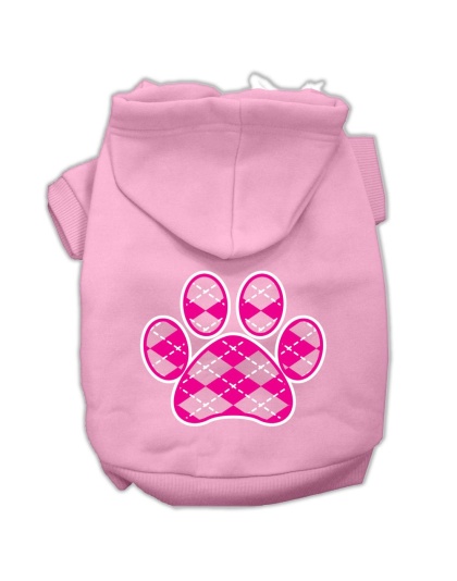 Argyle Paw Pink Screen Print Pet Hoodies Light Pink Size Lg