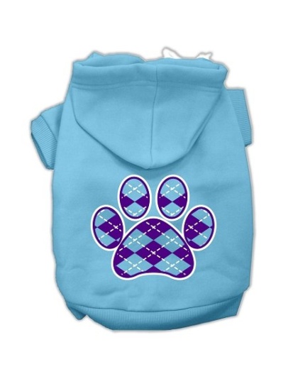 Argyle Paw Purple Screen Print Pet Hoodies Baby Blue Size Lg