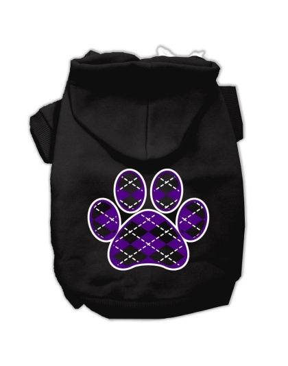 Argyle Paw Purple Screen Print Pet Hoodies Black Size Lg