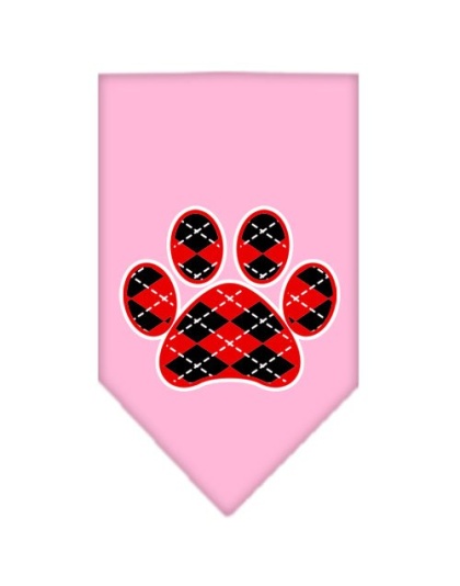 Argyle Paw Red Screen Print Bandana Light Pink Large