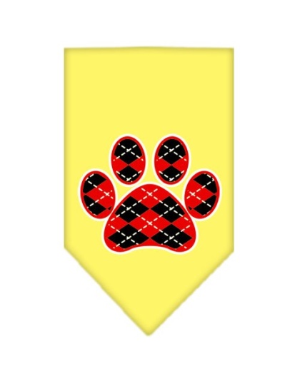 Argyle Paw Red Screen Print Bandana Yellow Large