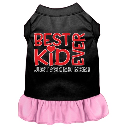 Ask My Mom Screen Print Dog Dress Black with Light Pink Lg
