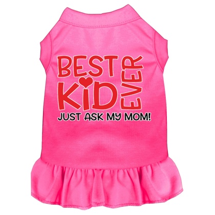 Ask My Mom Screen Print Dog Dress Bright Pink 4X (22)