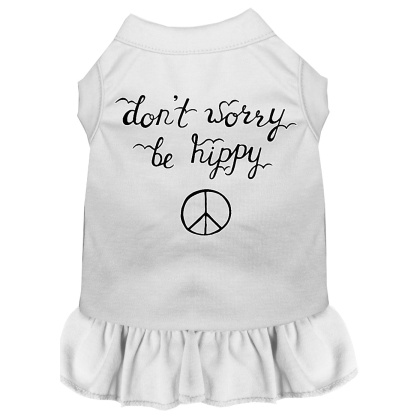 Be Hippy Screen Print Dog Dress White 4X (22)