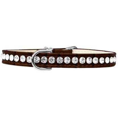Beverly Style Rhinestone Designer Croc Dog Collar Chocolate Size 10