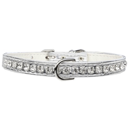Beverly Style Rhinestone Designer Croc Dog Collar Silver Size 10