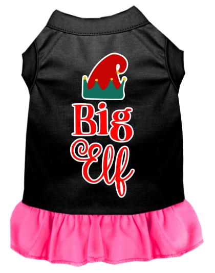 Big Elf Screen Print Dog Dress Black with Bright Pink Lg