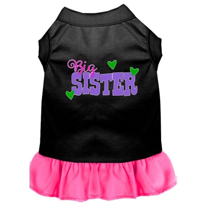 Big Sister Screen Print Dog Dress Black with Bright Pink Lg