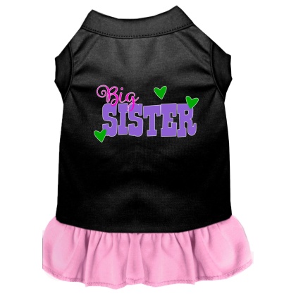 Big Sister Screen Print Dog Dress Black with Light Pink Lg