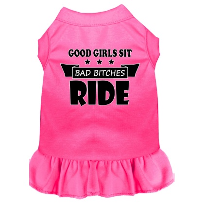 Bitches Ride Screen Print Dog Dress Bright Pink 4X (22)