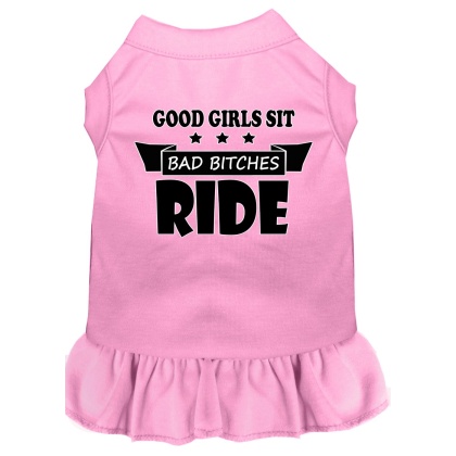 Bitches Ride Screen Print Dog Dress Light Pink 4X (22)