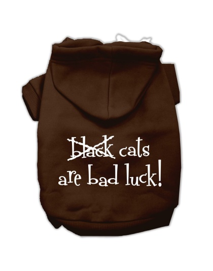 Black Cats are Bad Luck Screen Print Pet Hoodies Brown Size Lg