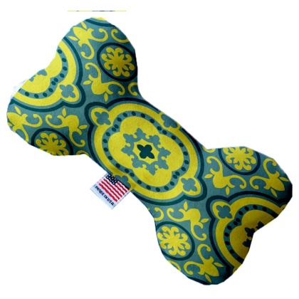 Blue and Yellow Moroccan Patterned 10 inch Canvas Bone Dog Toy