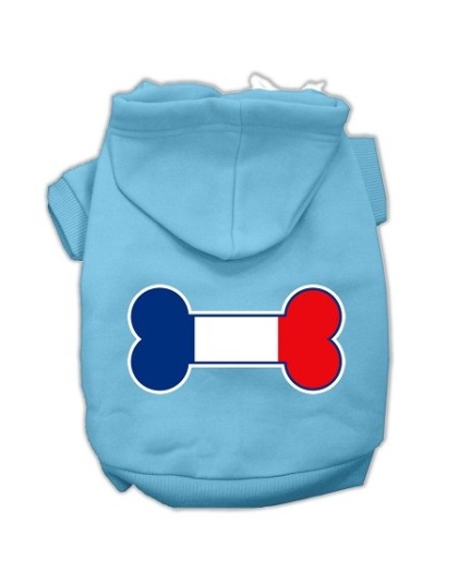Bone Shaped France Flag Screen Print Pet Hoodies Baby Blue L