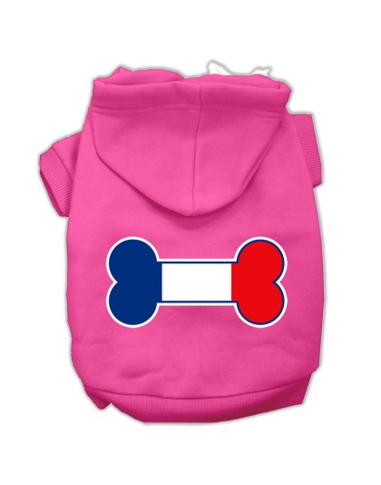 Bone Shaped France Flag Screen Print Pet Hoodies Bright Pink Size L