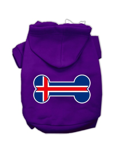 Bone Shaped Iceland Flag Screen Print Pet Hoodies Purple Size L