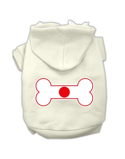 Bone Shaped Japan Flag Screen Print Pet Hoodies Cream Size L
