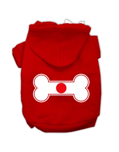 Bone Shaped Japan Flag Screen Print Pet Hoodies Red Size L