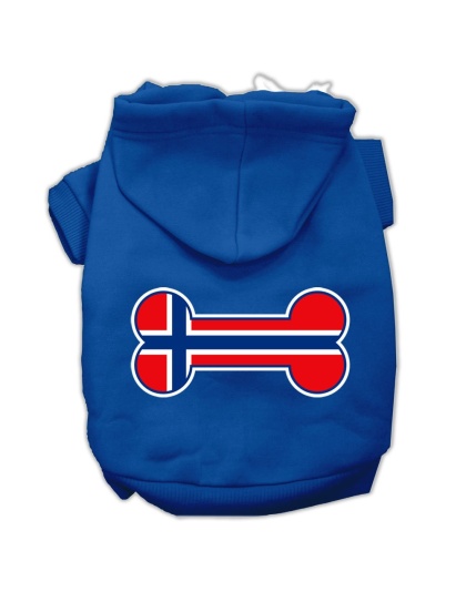 Bone Shaped Norway Flag Screen Print Pet Hoodies Blue L