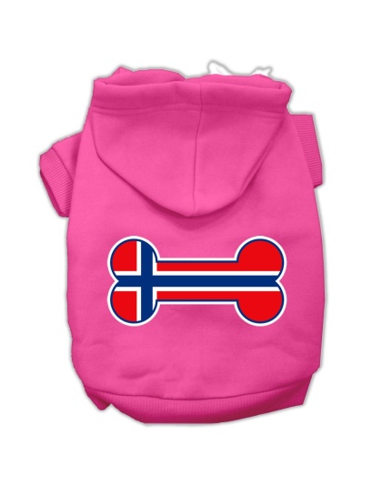 Bone Shaped Norway Flag Screen Print Pet Hoodies Bright Pink Size L