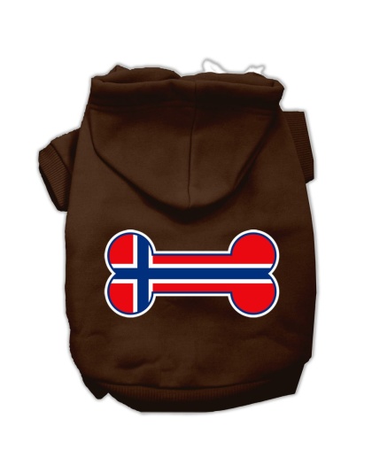 Bone Shaped Norway Flag Screen Print Pet Hoodies Brown L
