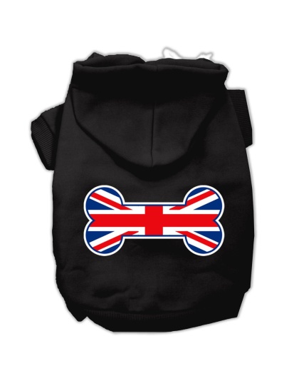 Bone Shaped United Kingdom (Union Jack) Flag Screen Print Pet Hoodies Black Size Lg