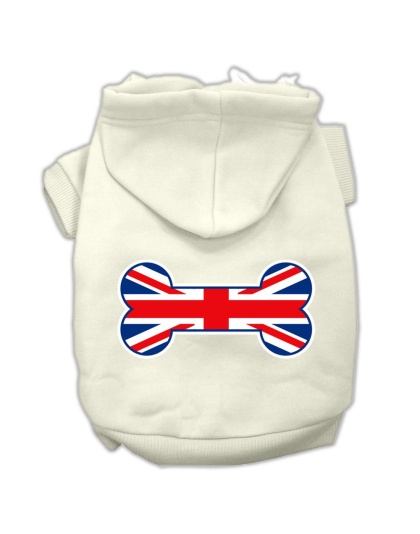 Bone Shaped United Kingdom (Union Jack) Flag Screen Print Pet Hoodies Cream Size L
