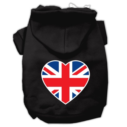 British Flag Heart Screen Print Pet Hoodies Black Size Med