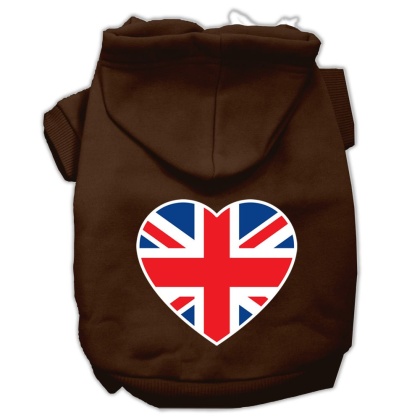 British Flag Heart Screen Print Pet Hoodies Brown Size Lg