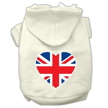 British Flag Heart Screen Print Pet Hoodies Cream Size Med