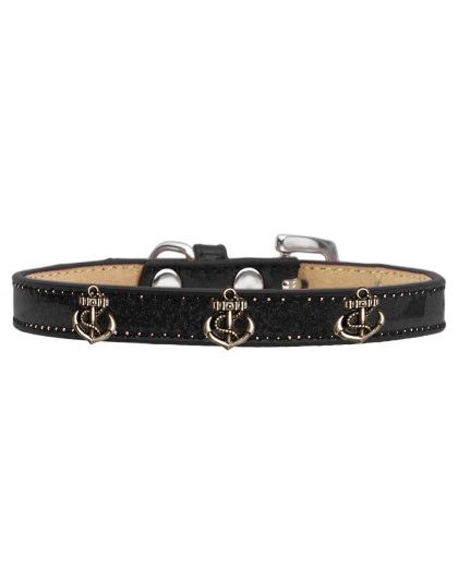 Bronze Anchor Widget Dog Collar Black Ice Cream Size 10