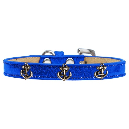 Bronze Anchor Widget Dog Collar Blue Ice Cream Size 10