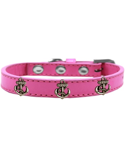 Bronze Anchor Widget Dog Collar Bright Pink Size 10