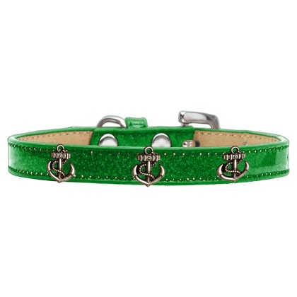 Bronze Anchor Widget Dog Collar Emerald Green Ice Cream Size 10