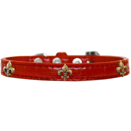 Bronze Fleur De Lis Widget Croc Dog Collar Red Size 10