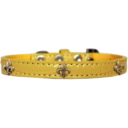 Bronze Fleur De Lis Widget Croc Dog Collar Yellow Size 10