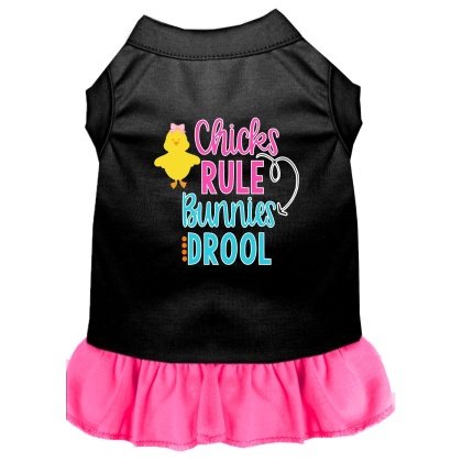 Chicks Rule Screen Print Dog Dress Black with Bright Pink Lg