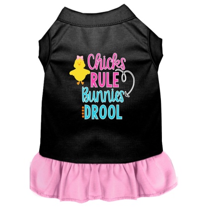 Chicks Rule Screen Print Dog Dress Black with Light Pink Lg