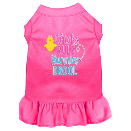 Chicks Rule Screen Print Dog Dress Bright Pink 4X (22)